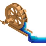 Low-pixel rendering of a water wheel