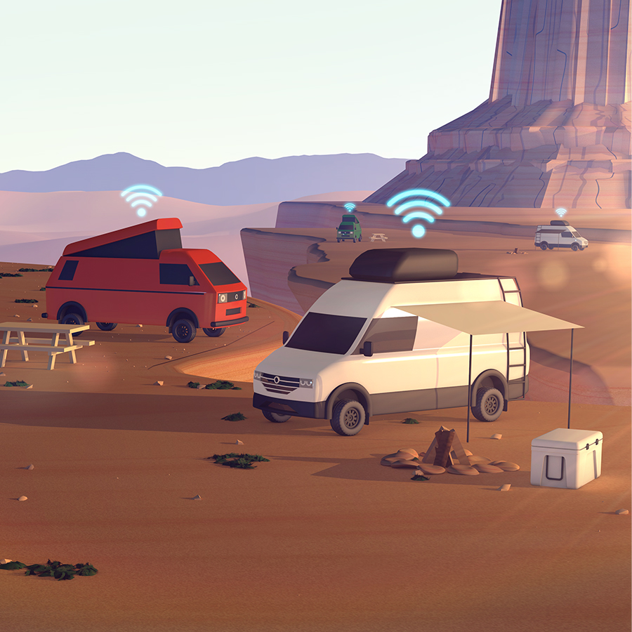 Illustration of Vans in desert campground