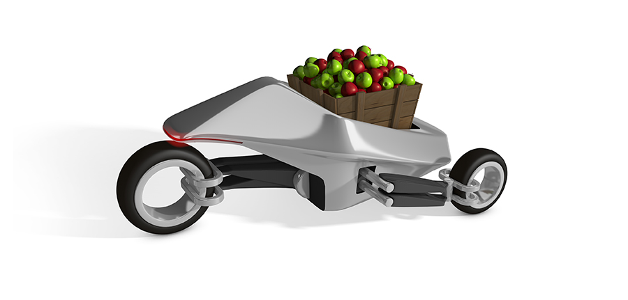 Crate of Apples carried by futuristic car